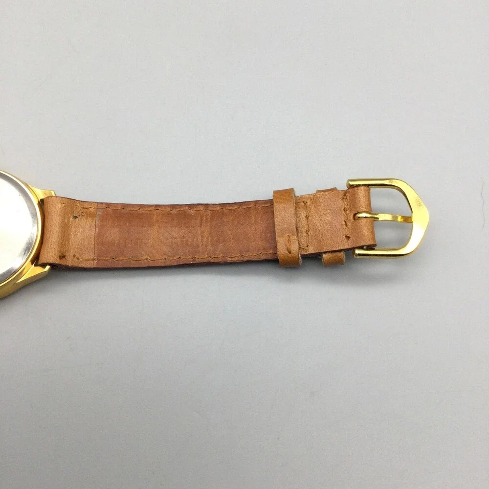 Merona Womens Watch 27mm Cream Dial Gold Tone Brown Leather Band